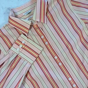 Talbots Blouse Shirt Women's Button Up LS Pink Stripe 12 WR Stretch Cotton Blend